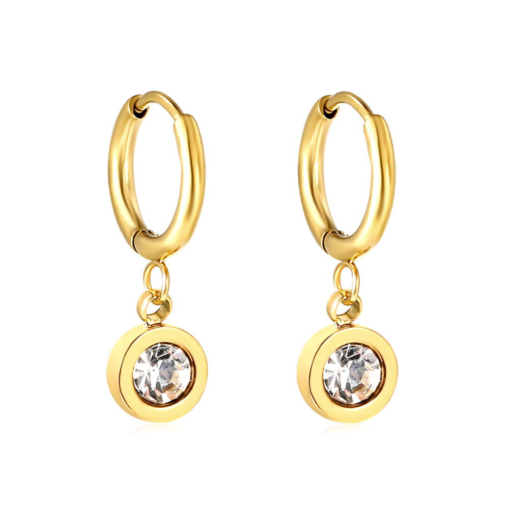 LUXUSTEEL Stainless Steel Jewelry Earrings for Girls Fashion Round White Zircon Earrings Gold-Plated Personality Gifting