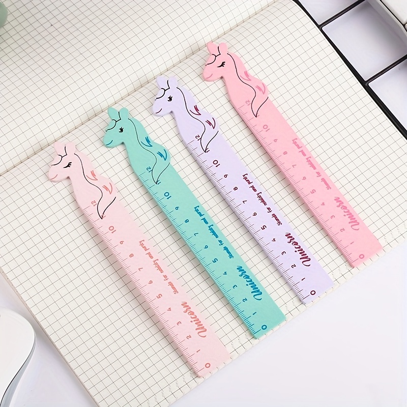 1pc Cute cartoon ruler creative student drawing ruler Wooden unicorn student stationery wooden ruler