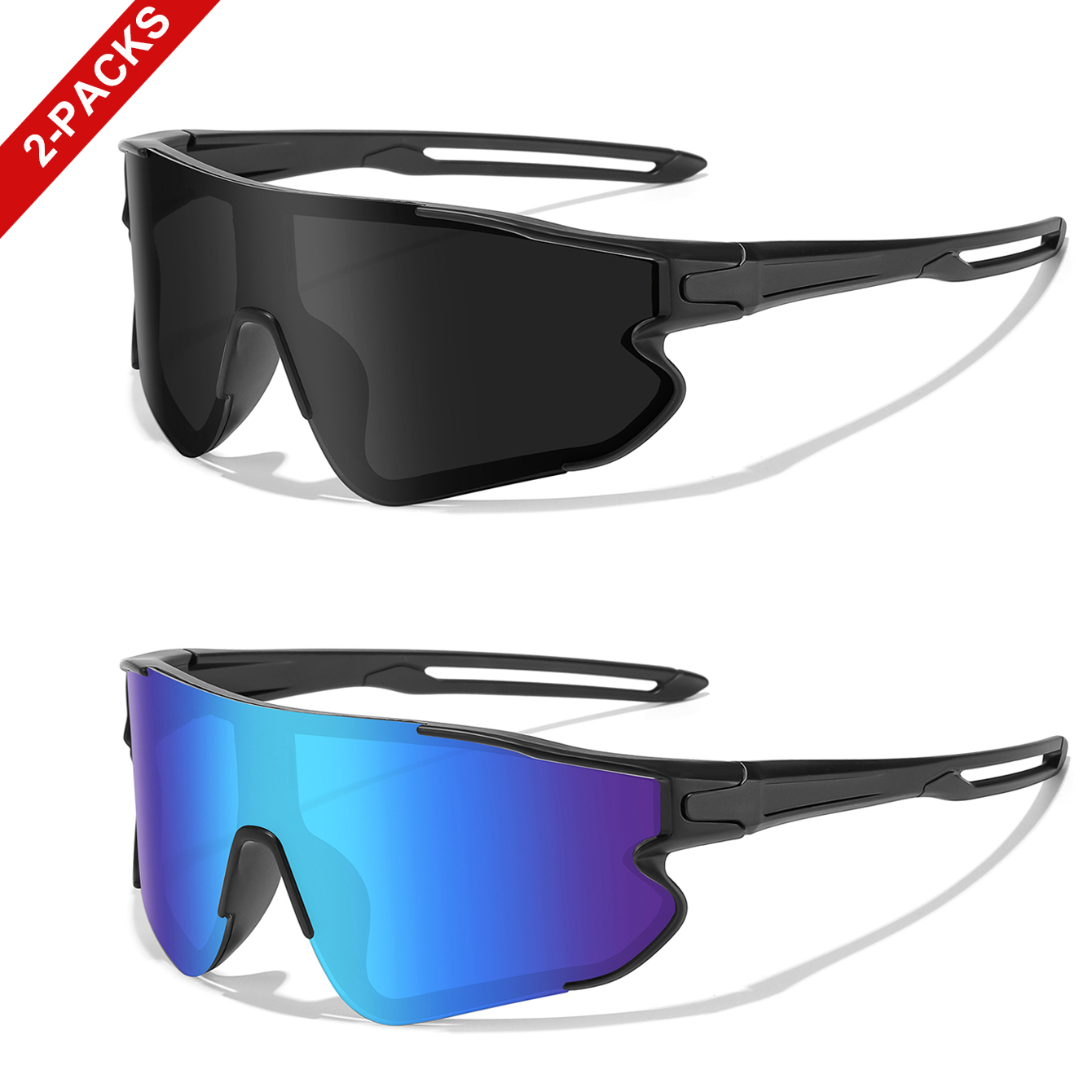 2 Pairs Sunglasses for Men And Women UV Protection Big Lens Outdoor Sports Fishing Goggles MTB Bike Cycling Running Hiking