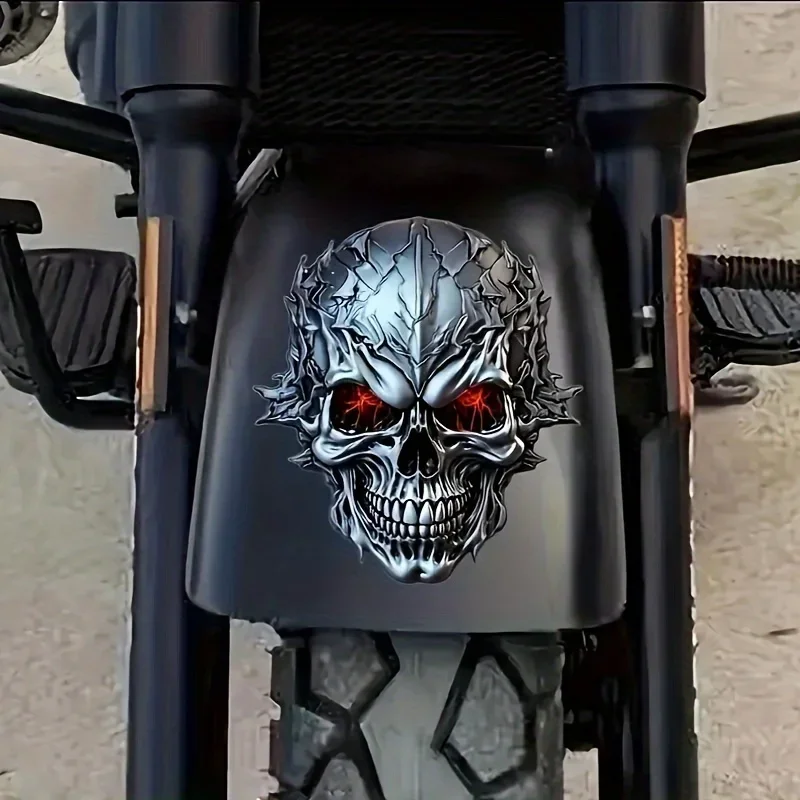 Halloween 3D Metal Skull Decal withRed Glowing Eyes Durable PVC Sticker for Cars Motorcycles Bicycles Self-Adhesive Vinyl Decal dr. eyemo