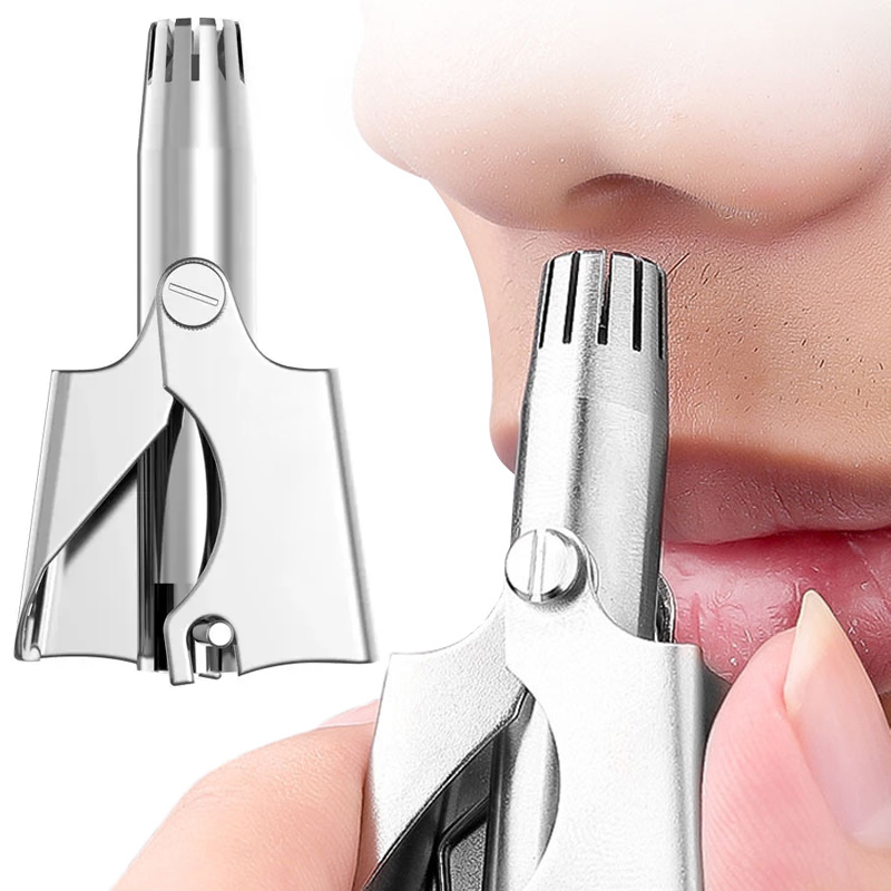 Manual Nose Hair Trimmer for Man WomanTrimmer for Nose,Ear,Moustache and Whiskers Hair Stainless Steel with Brush Nasal Clippers