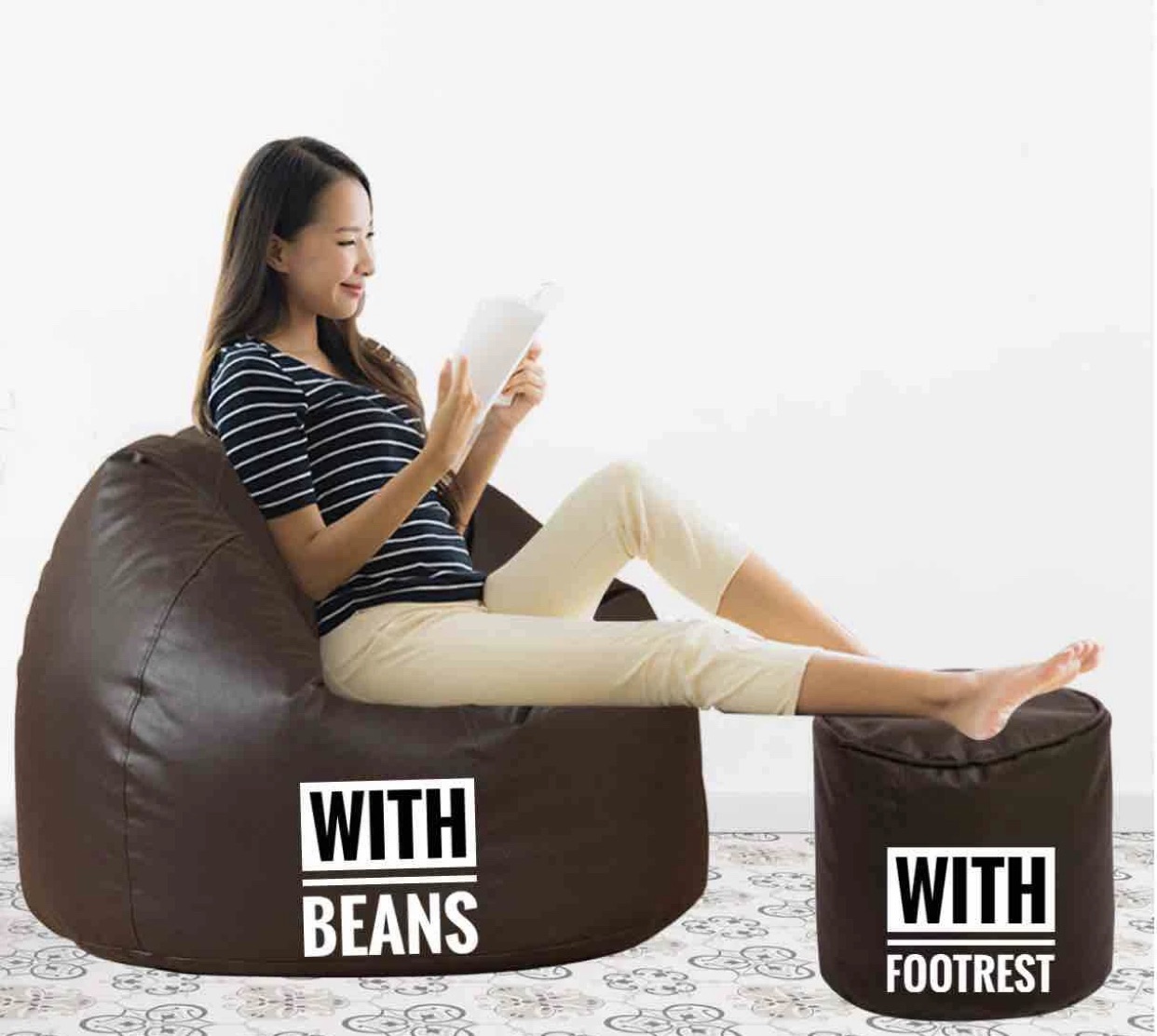 Unique Classic Premium Bean Bag with Beans Filled (XXXL, Brown)