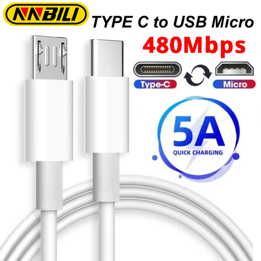 NNBILI 5A USB C To Micro Fast Charging Data Cable Type C Male To Micro USB Male Quick Charger Adapter for Hwawei