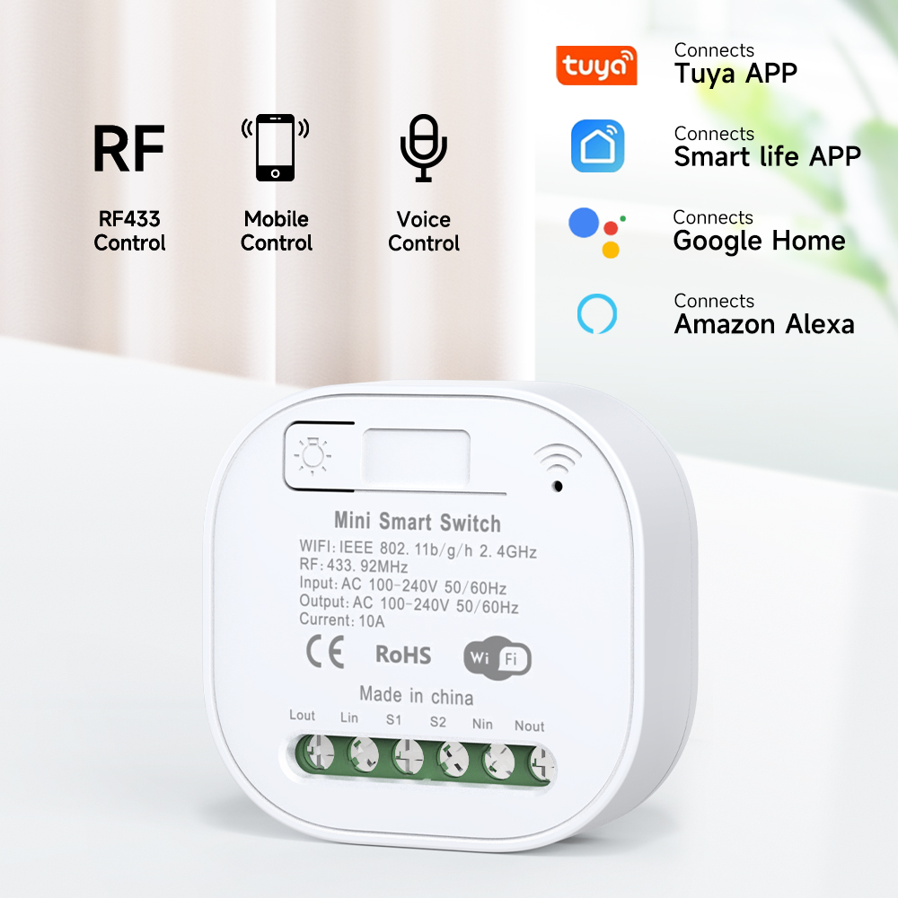 Wifi Tuya RF433 Smart Switch DIY Light Mini Switches Control Wireless Smart Relay Home Breaker With Alexa Home lightify