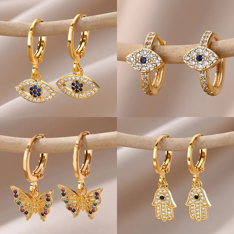 New in Zircon Evil Eye Earrings For Women Gold Color Stainelss Steel Earring Wedding Aesthetic Vintage Jewelry brincos