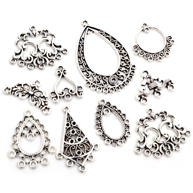 20pcs Antique Silver Plated Multi-Styles Vintage Flower Retro Connector Charm Pendant DIY Necklace Jewelry Findings Accessories