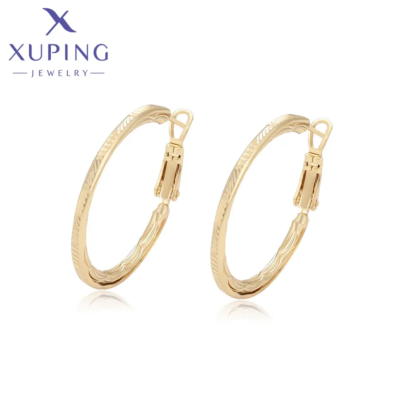 Xuping Jewelry No Stone Light Gold Color Hoop Earrings for Women Simple Party X001005350