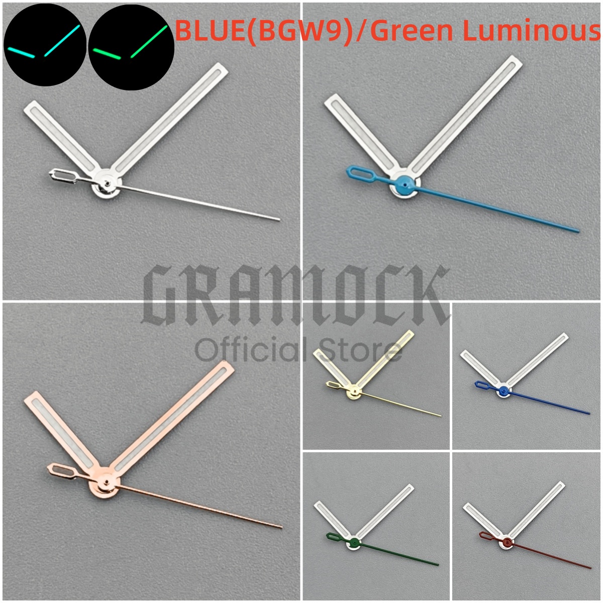 GRAMOCK Watch Hands Silver Red Hands Green Luminous Fit NH35 NH36 Movement