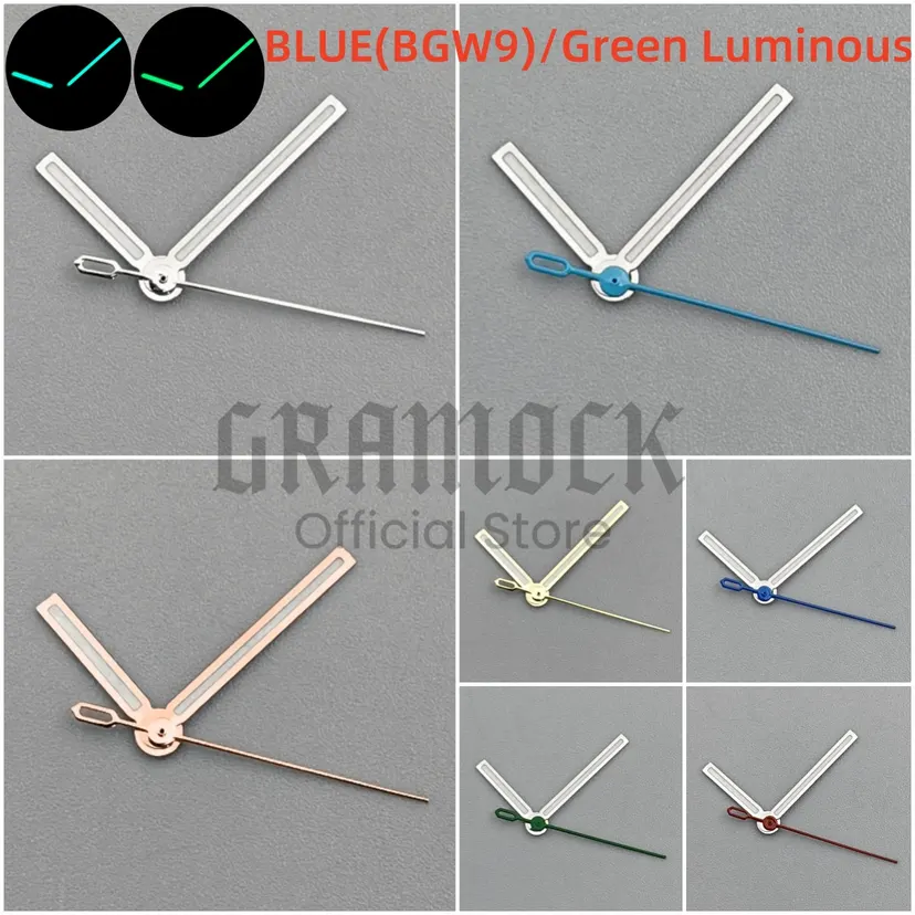 GRAMOCK Watch Hands Silver Red Hands Green Luminous Fit NH35 NH36 Movement