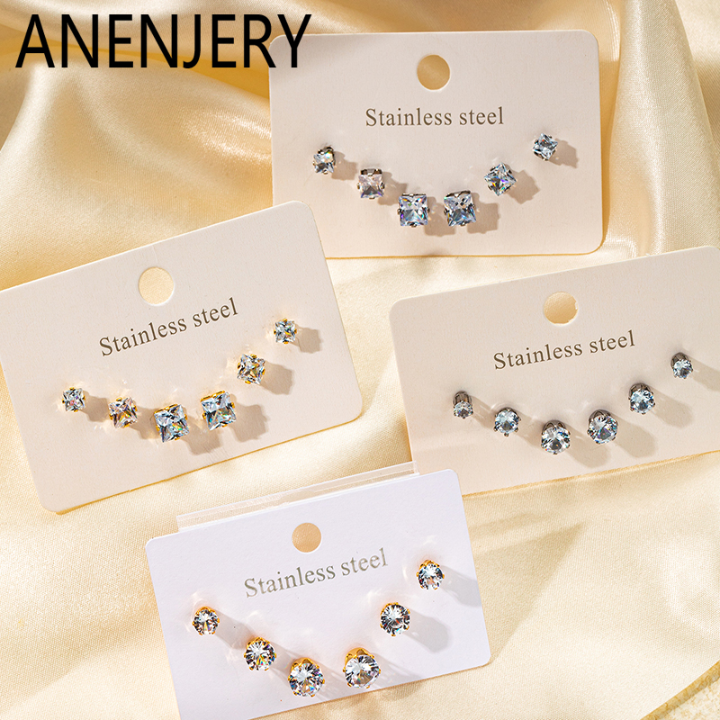 ANENJERY 316L Stainless Steel Zircon Bead Bracelet for Women Simple Temperament Fashion Jewelry Wholesale