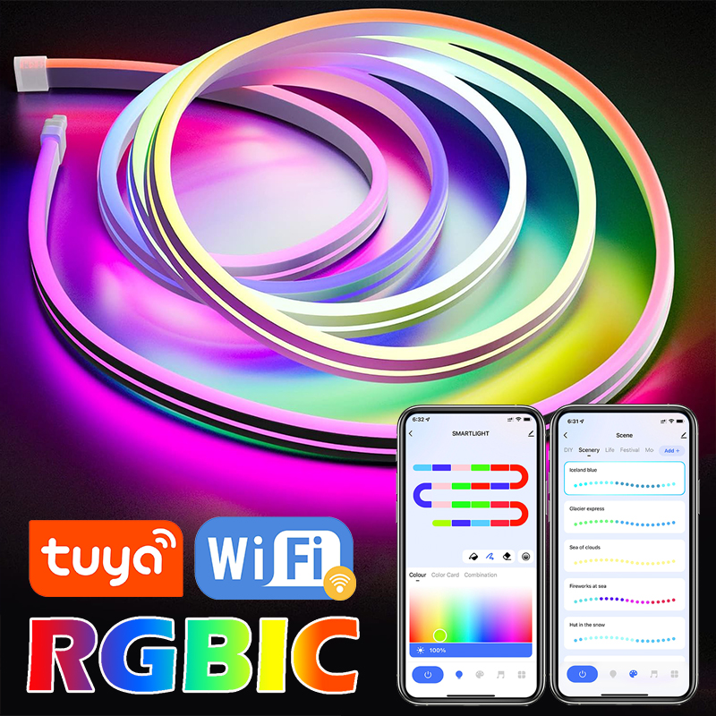 TUYA Neon LED Strip RGBIC Flexible Compatible Alexa Assistant 5V USB Colour Changing Addressable Light Strip for Bedroom