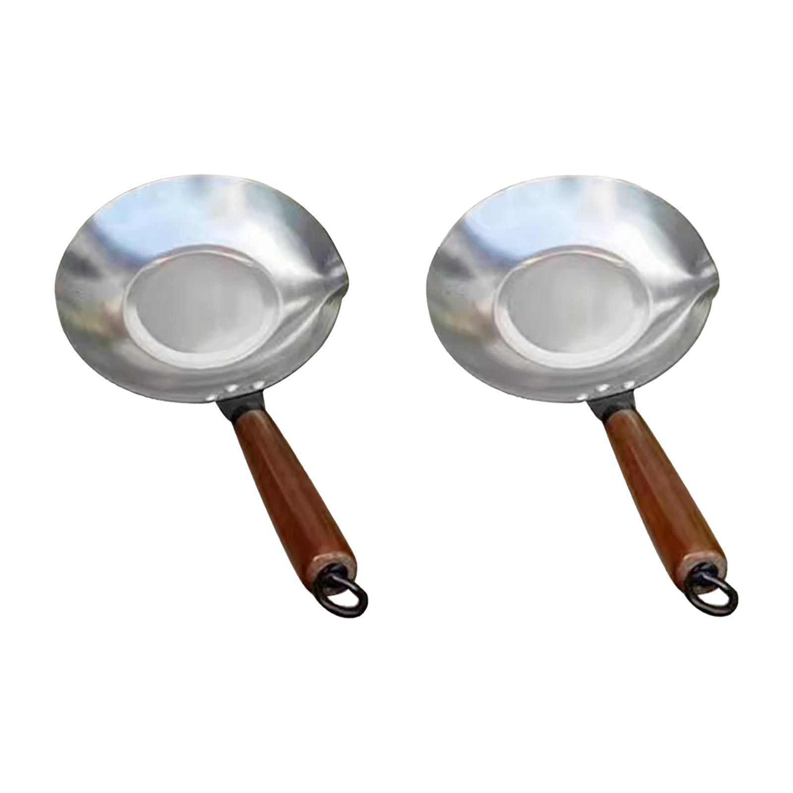 Sugar Pan Wok with Pour Spout Portable Wooden Handle Melt Pot Melting Pan for Chocolate Cheese Snacks Candied Haws Commercial