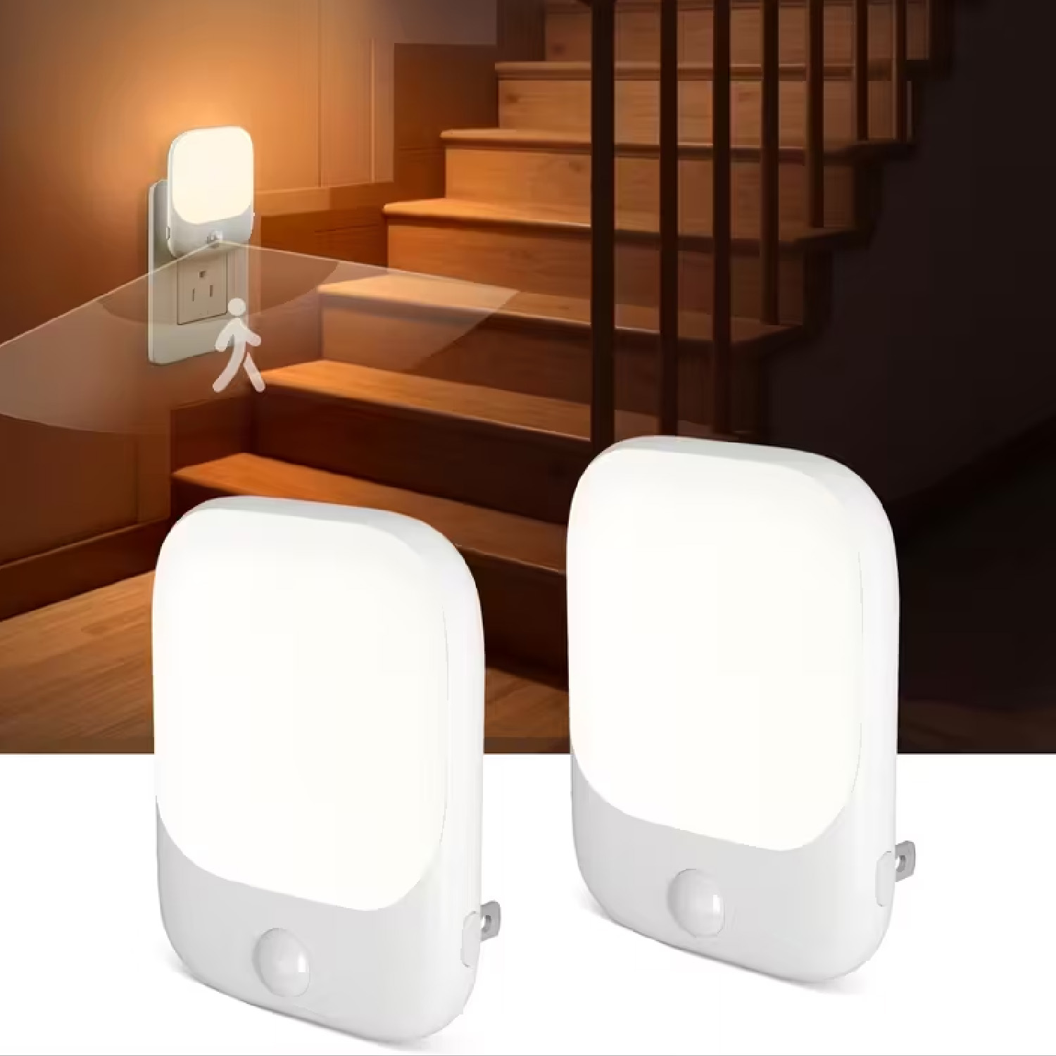 2-Pack Modern Wall-Mounted Night Lights with Motion Sensor, 2700K LED, 5-Level Brightness Adjustment, for Bedroom, Room, Stairs