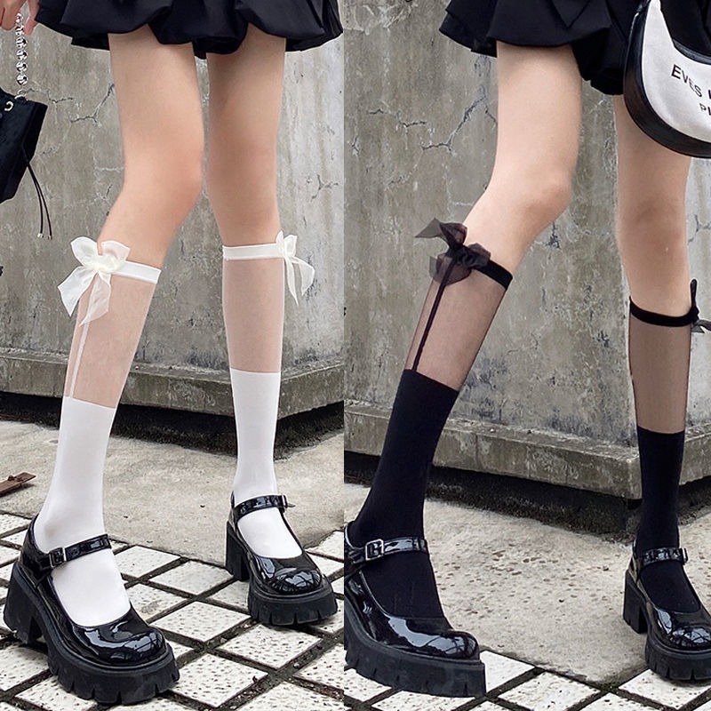1/2 pairs Elegant Simple Bow Socks Comfortable Breathable Women's mid tube socks Sweet Splicing Summer Thin Women's Socks