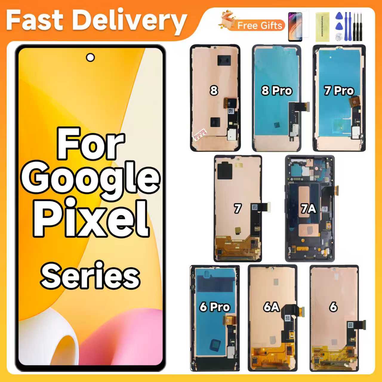 AMOLED LCD for Pixel 6 6A 6Pro 7 7A 7Pro 8 8A 8Pro Series LCD Display Touch Screen with Bracket