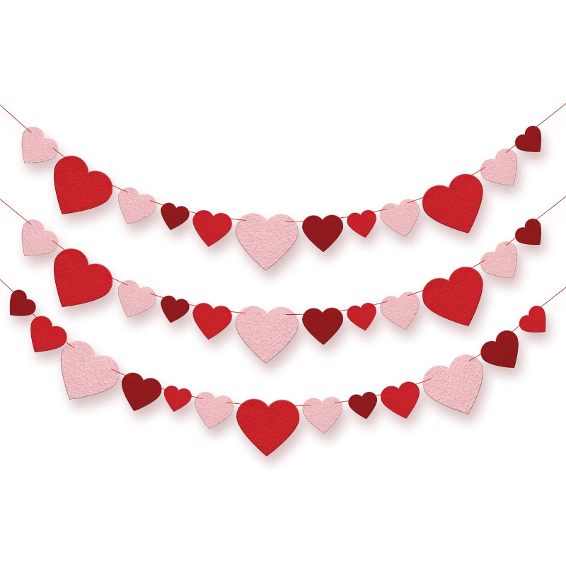 Romantic Love-heart Felt Garland Happy Wedding Party Pendant Anniversary Household Day Decoration Birthday Party Banner String