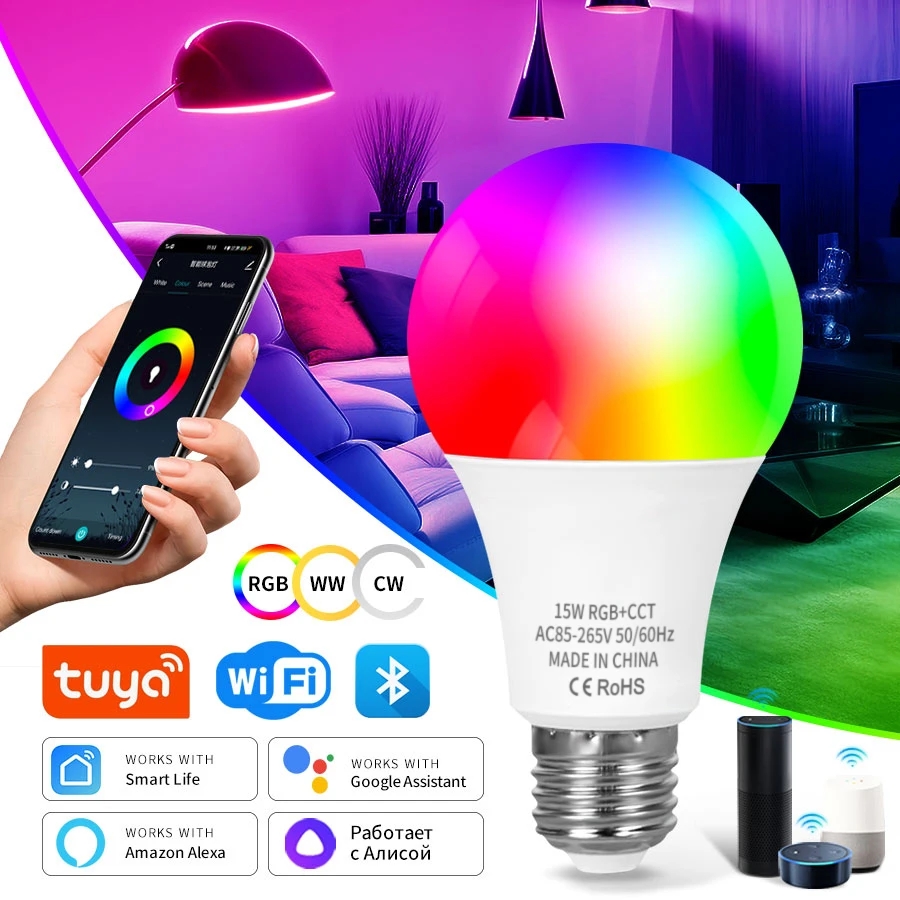 Zigbee 3.0 18W LED Light Bulb RGB+WW+CW E27 WiFi Tuya Smart Home LED Lamp Works With Smart Life Alexa Assistant