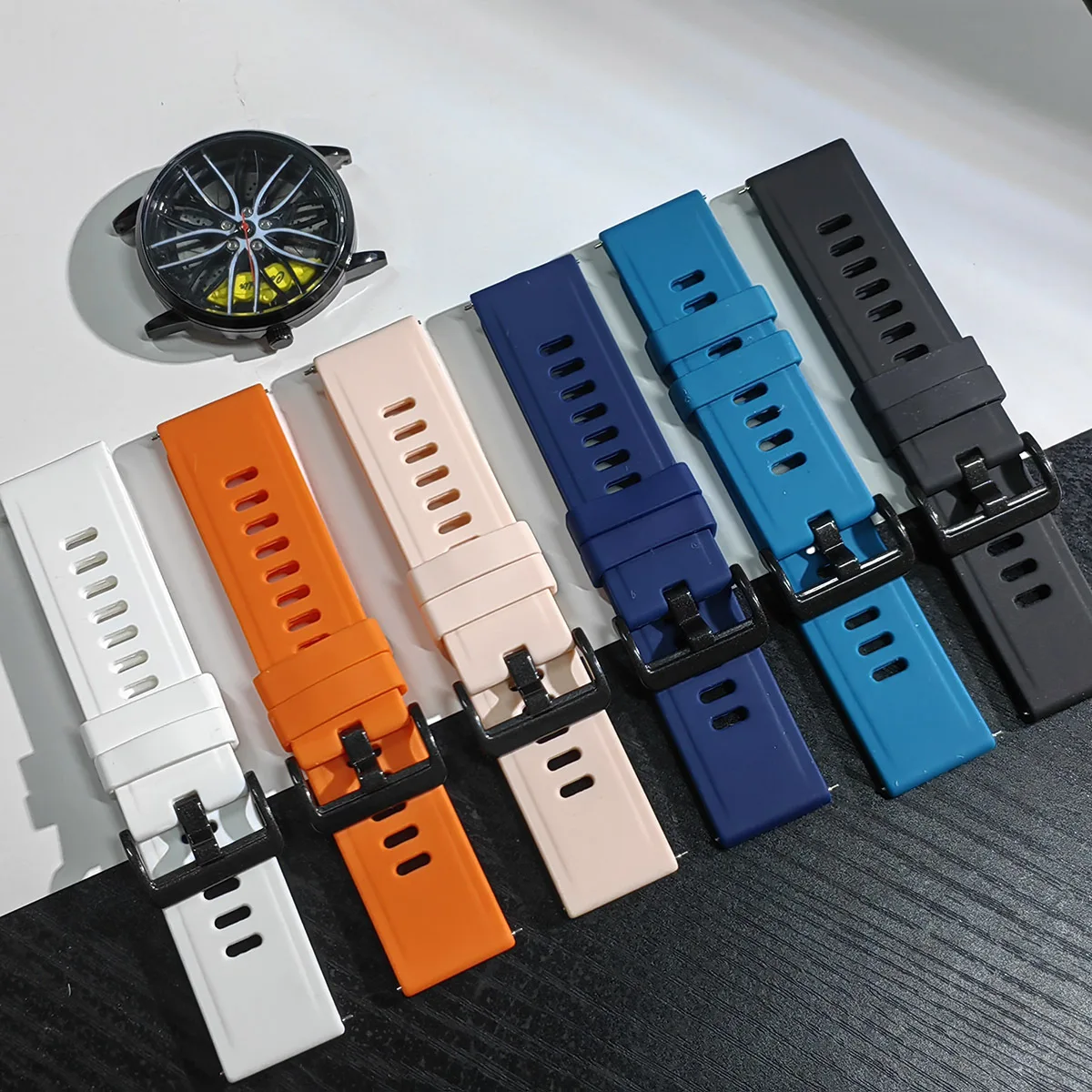 Soft Silicone Men's Strap, Breathable Black Button Strap 20mm 22mm