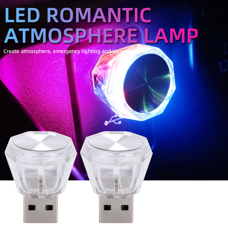 Car USB LED Atmosphere Light Mini Romantic LED Lamp Car Interior Styling Decorative Ambient Light Universal White Red Blue