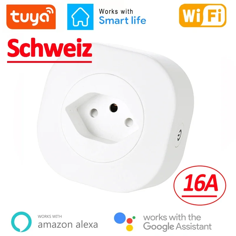 Wifi Switzerland Socket Wi-Fi Mobile Wireless SW Smart Plug 16A Tuya APP Remote Control Work For Alexa Home