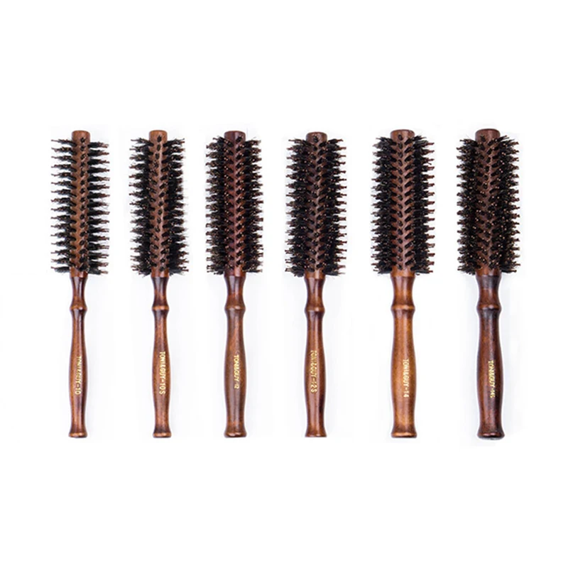 1pc wooden handle anti-static round roll brush straight diagonal comb bristle round curly hair brush Special for real hair