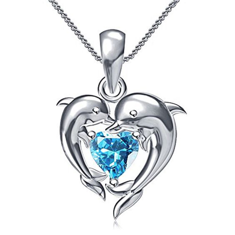 Huitan Romantic Love Dolphin Pendant Necklace for Women Exquisite Wedding Ceremony Party Unique Accessories Fashion Jewelry