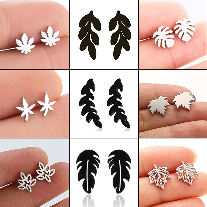 Casual Stainless Steel Multiple Leaf Earring for Women Maple Leaves Ear Jewelry Girls Boho Plant Earrings Accessories