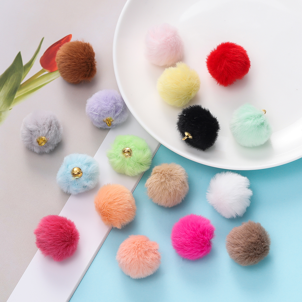 10Pcs Plush Fluffy Ball Pendant Round Charm for Handmade DIY Bracelets Necklaces Earrings Jewelry Keychains Making Supplies