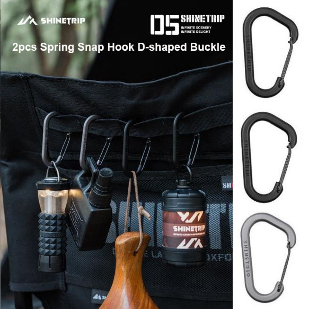 2pcs Stainless Steel Spring Snap Hook Black/Grey Safety D-shaped Connection Buckle Carabiner Metal Quick Release Diving Hook