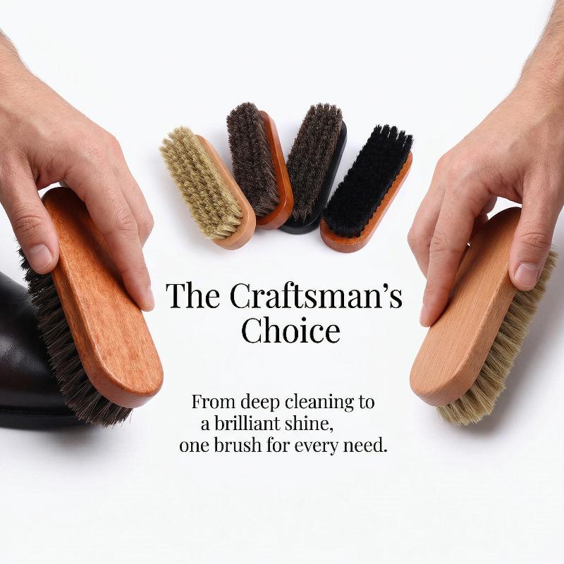 1PC Shoe Brush Horse Hair Bristles Wooden Handle for Leather Care Cleaning and Daily Shoe Maintenance for Family or Office
