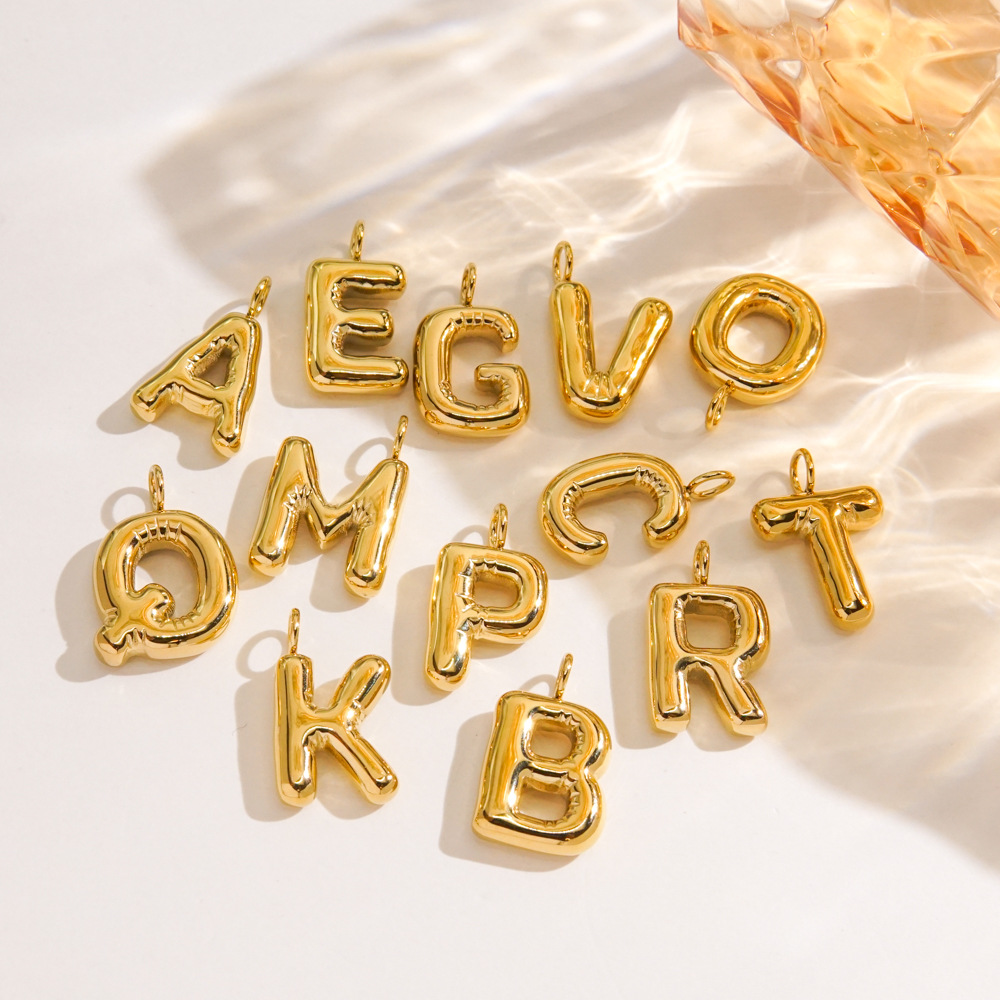 Balloon Alphabet Initial Charms for Necklace Bracelet Making Stainless Steel Gold Color Bubble English Letter Pendants Charms pen gpt