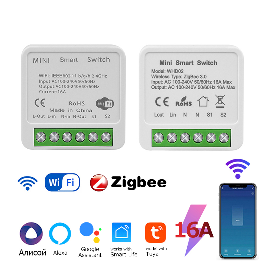 Tuya ZigBee WiFi Smart Switch 2 Way Control Breaker Relay 220V 110V 16A Smart Life APP Voice Control with Alexa Home