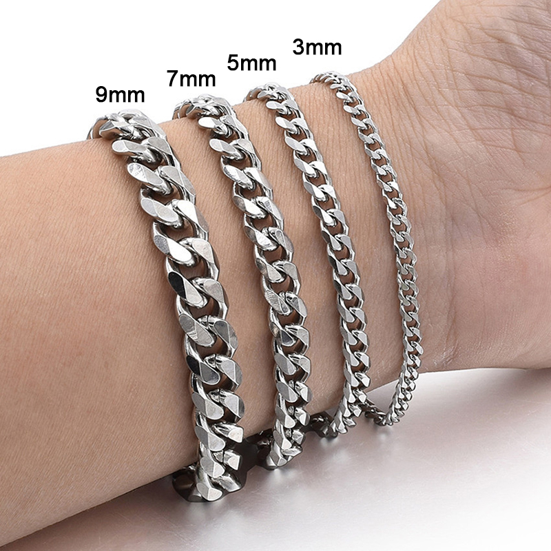 New Trendy Cuban Chain Men Bracelet Classic Stainless Steel 3/5/7/9mm Bracelet WANNA