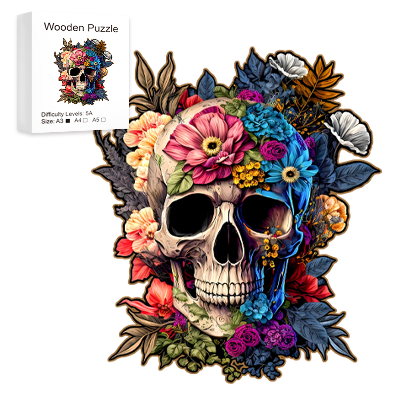 Skull Wooden Jigsaw Puzzles Art, Unique Animal Shaped Pieces Stress Relieve Toys, DIY Leisure Game for Family, Home Decor