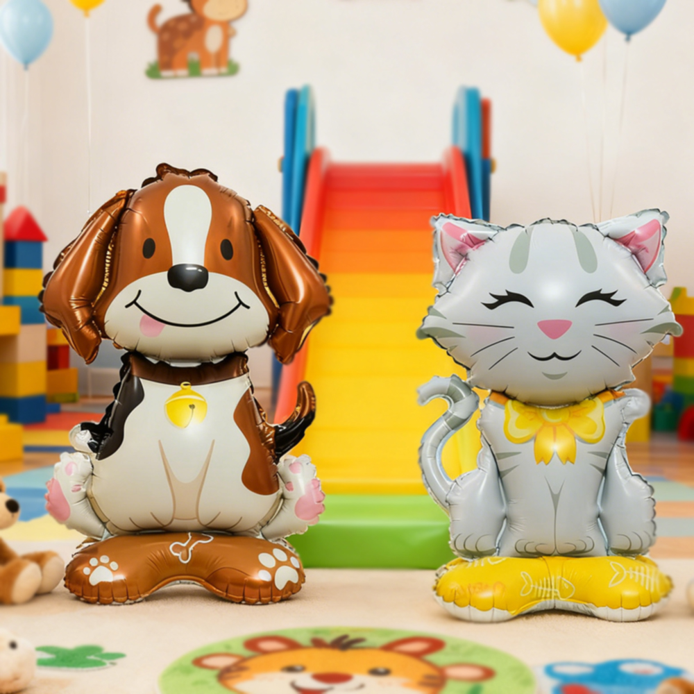 1pc Stand Animal Balloon, Cartoon Cute Dog Cat Animal Film Balloons with Base, For Birthday Baby Shower,