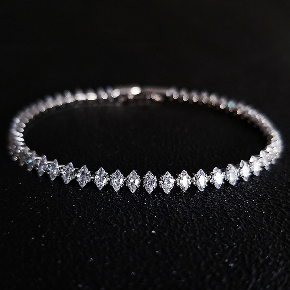 2024 New Marquise Oval Square Cut Luxury Silver Color on Hand Tennis Bracelet Bangle for Women Party Jewelry S7062