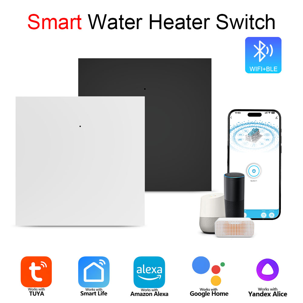 WiFi Smart Water Heater Button Wall Switch, Voice Control, Remote Operation, Timer Function, Family Sharing, Ultra-thin Size