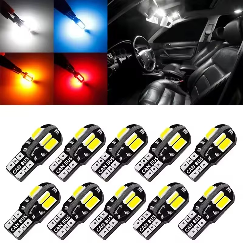 20/10Pcs W5W T10 LED CANBUS No Error 5W5 12V 2W 600Lm Super Bright Car Interior Side Light 194 3030 SMD Auto Bulb White Amber Re