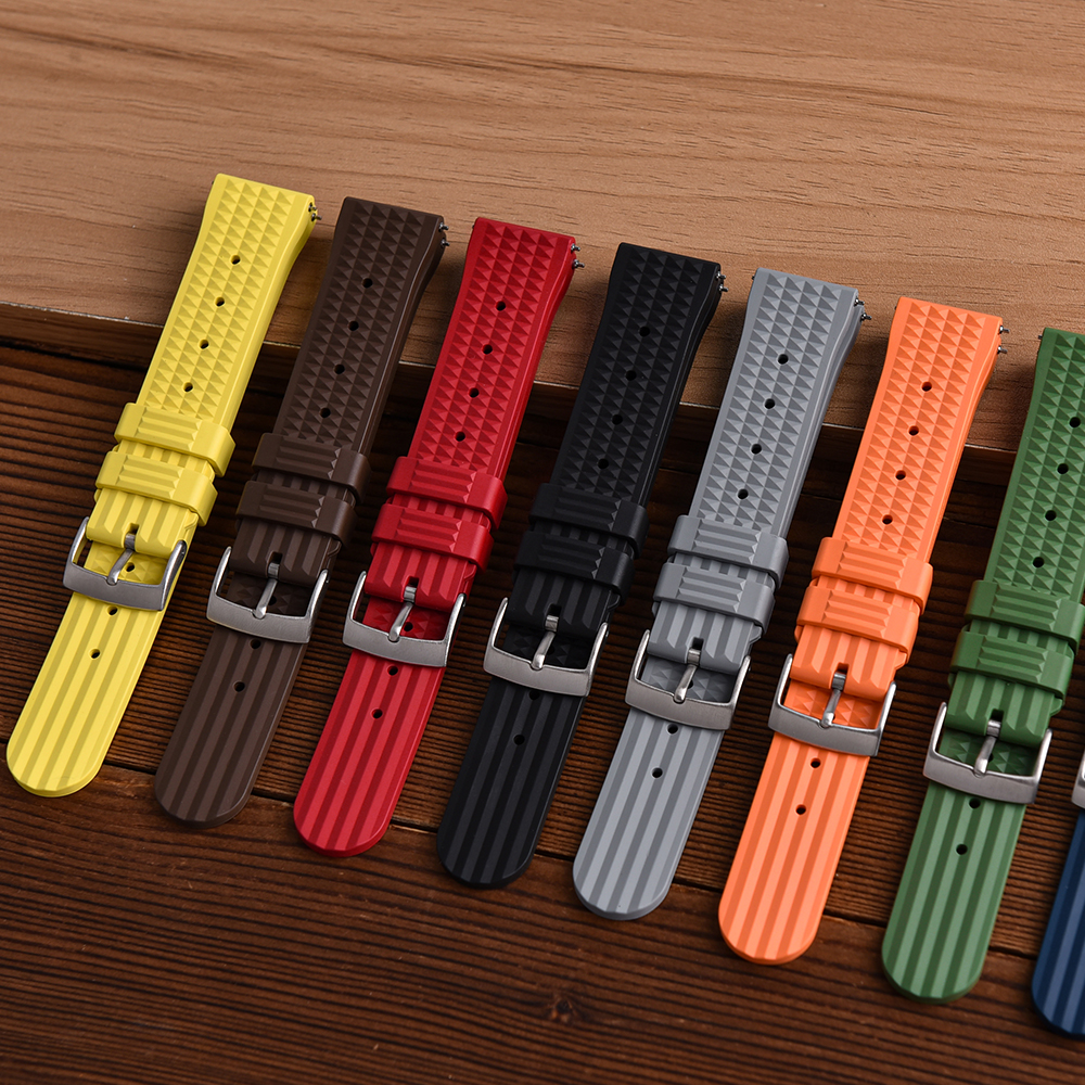 FKM Waffle Watch Strap 18mm 20mm 22mm Fluororubber Universal Diver Waterproof Comfortable Sports Fast Release Watchbands