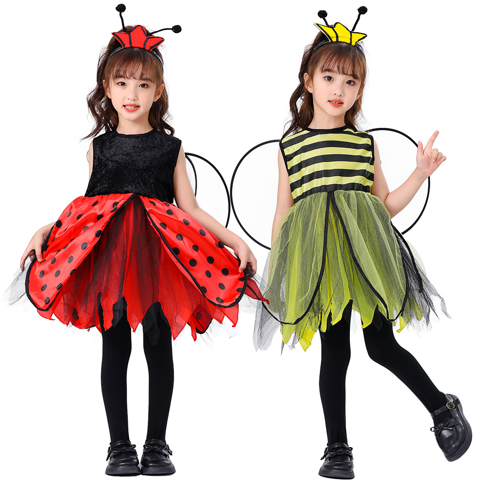 Girls Lovely Animal Bee And Ladybug Cosplay Dress Up Kids Halloween Carnival Party Performance Costumes As