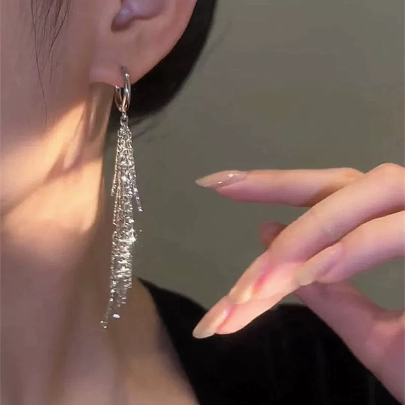 1Pair Exaggerated Metal Long Tassels Drop Earrings For Women Girls Fashion Exquisite Dangle Earrings Jewelry Accessories