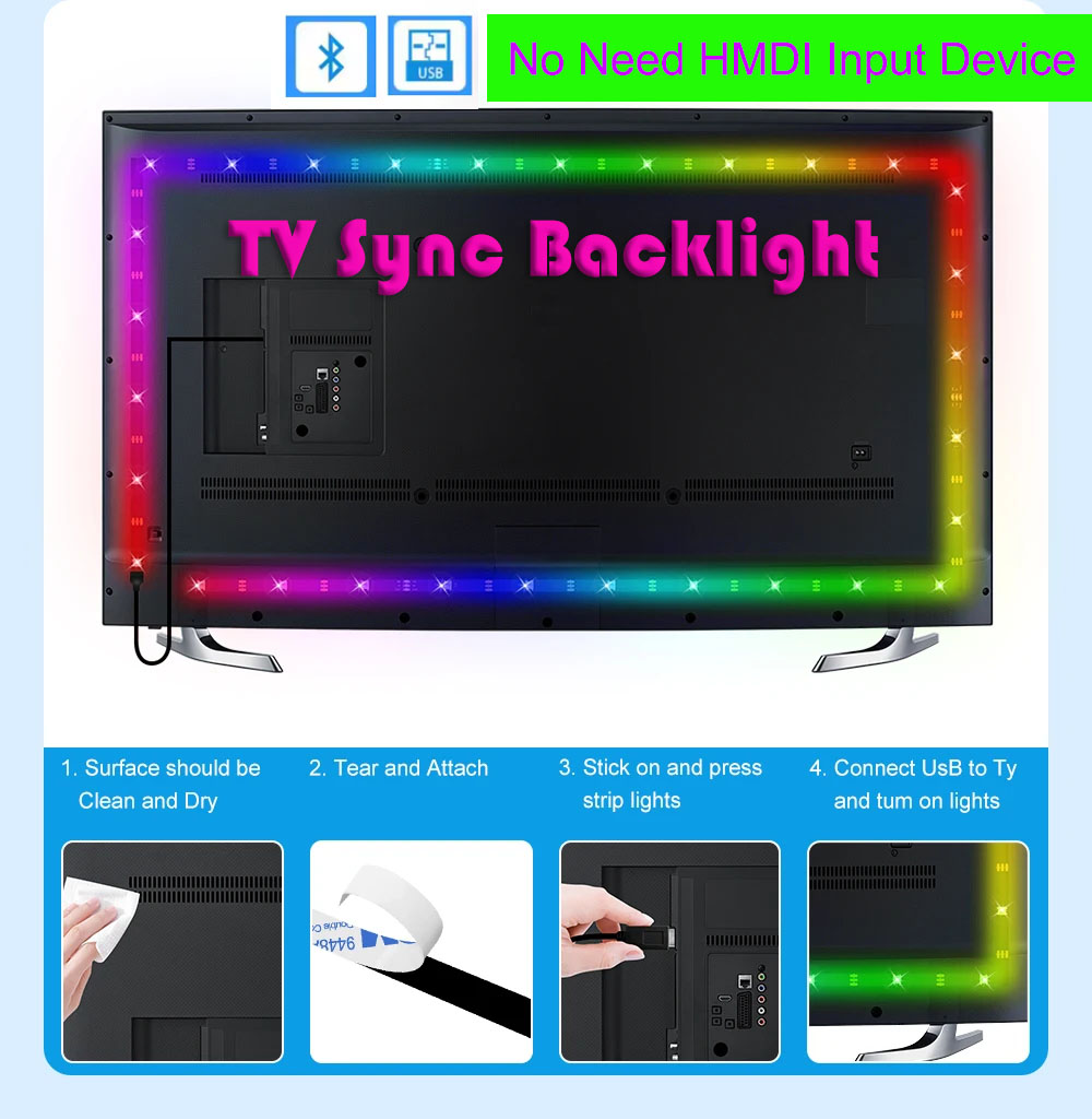 Smart Ambient Sync TV Backlight Sync Screen Color Led Strip Light USB, App Control ,Smart Phone Camera Screen Capute Technology lightify