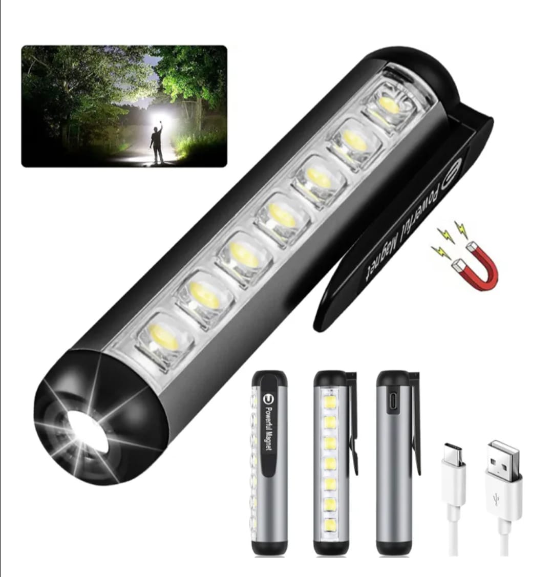 Rechargeable Magnetic LED Work Light - Portable Flashlight with USB Charging & Clip
