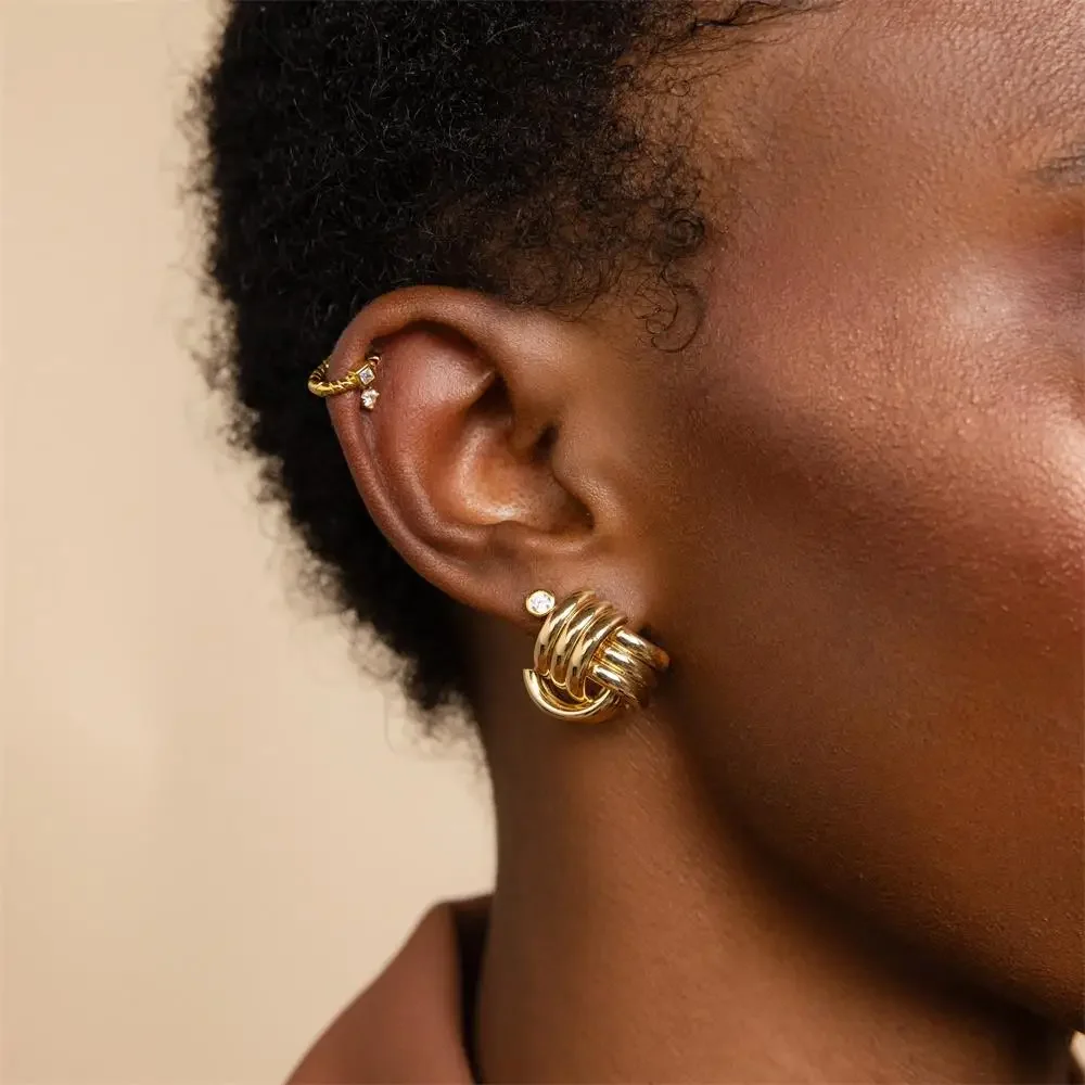 Geometric Stud Earrings for Women Retro Stainless Steel Multilayer Twisted Knot Earring Fashion Statement Jewelry New