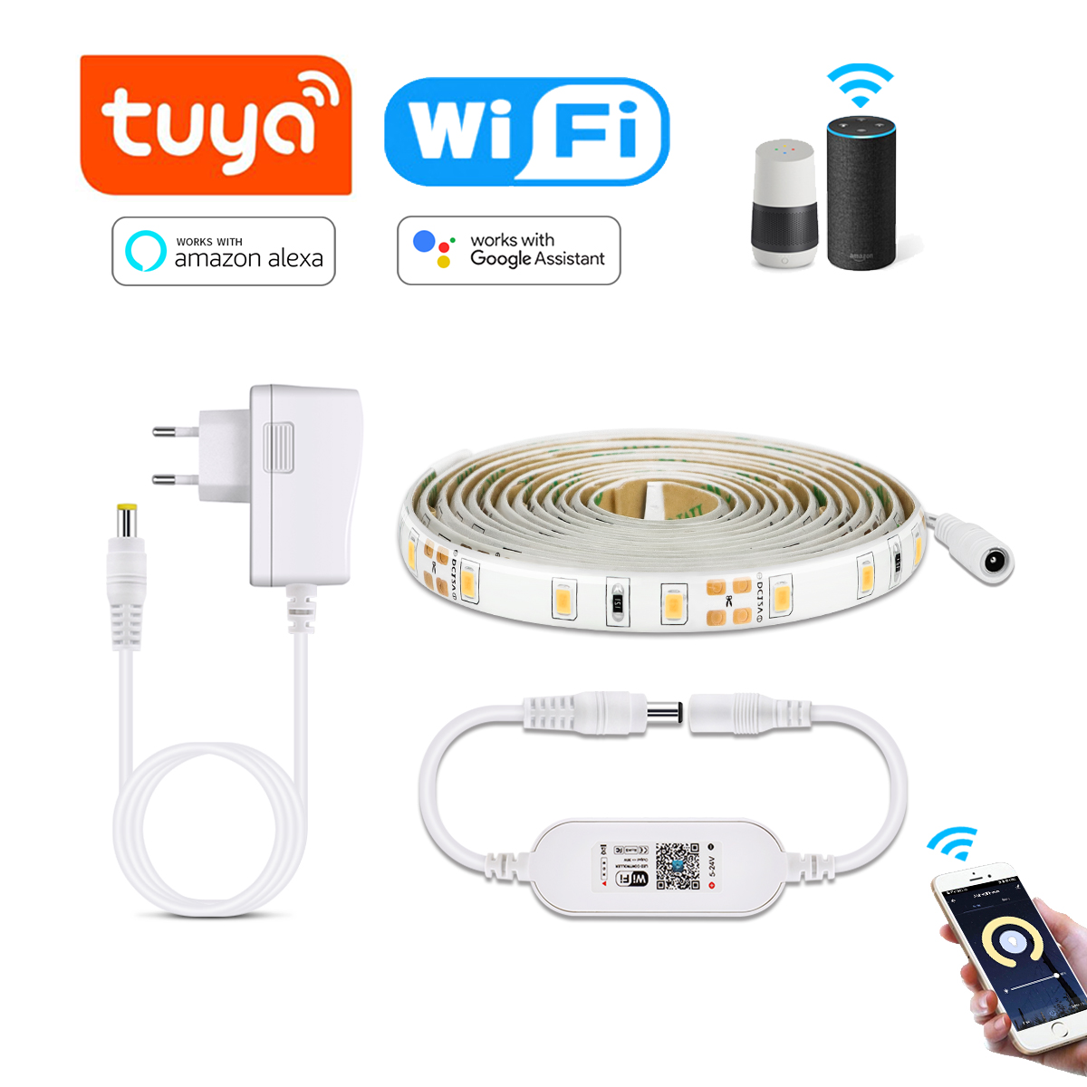 Tuya WIFI Waterproof LED Strip 2835 SMD 60leds/m LED Lights Tape 1m 2m 3m 4m 5m Work With Alexa Home Backlight Decor