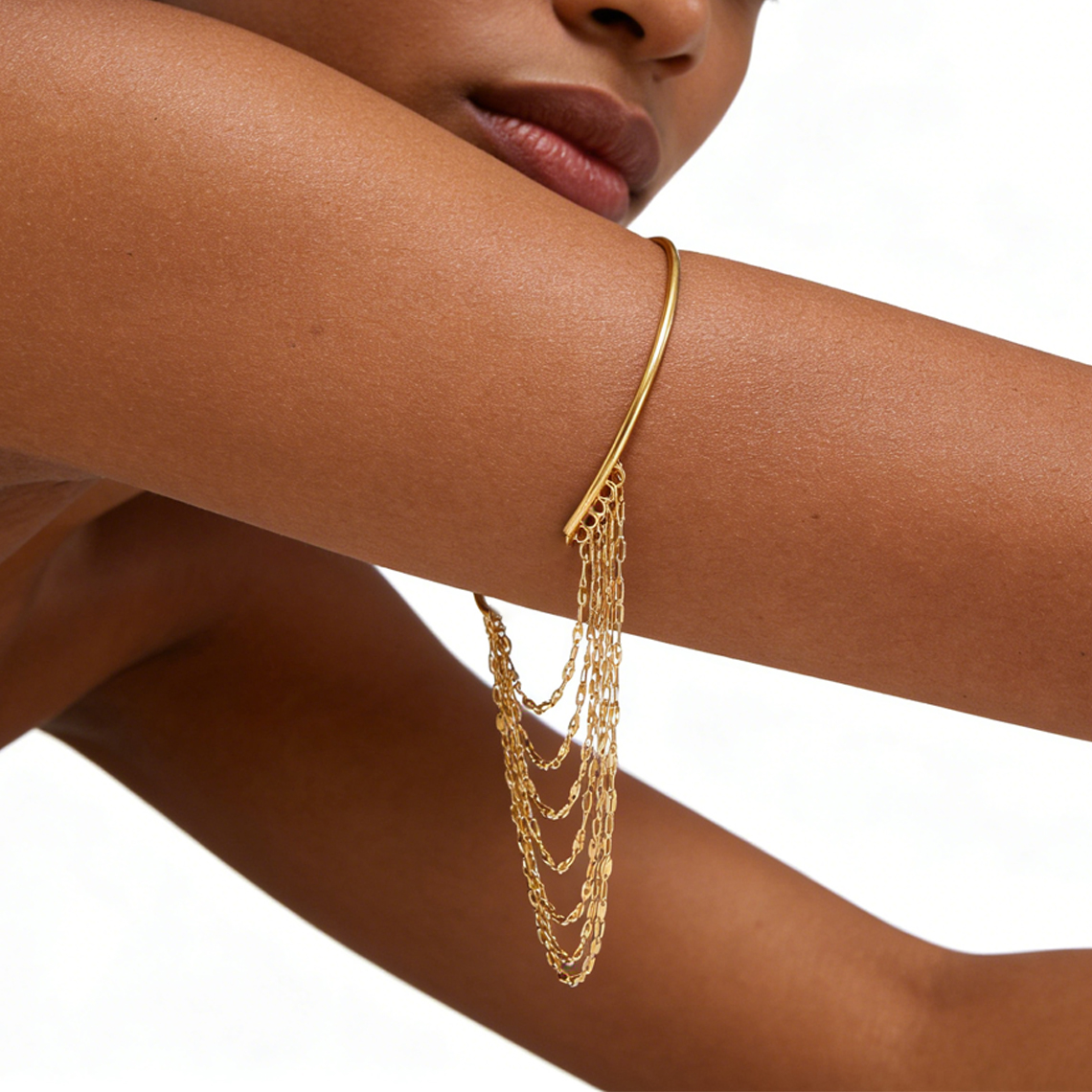 Kissmoon Bohemian Multi-Layer Chain Tassel Arm Bracelet Women Stainless Steel Gold Color Bohe Style Arm Bangle Body Jewelry