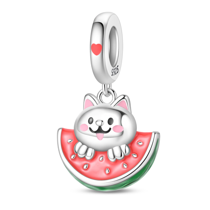 Cute 925 Sterling Silver Watermelon Cat Original Design 3mm Charm Bead Suitable For Wedding Party DIY Fine Making Jewelry