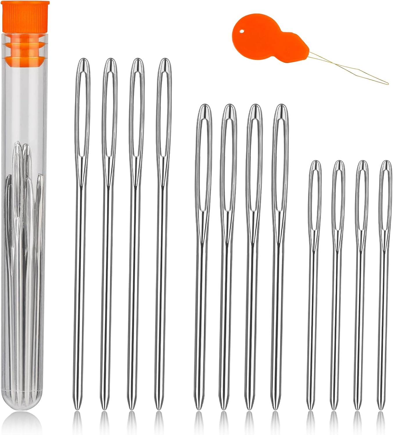 12 Pcs/3 Sizes Large-Eye Blunt Needles, Stainless Steel Yarn Needle with Needle Threader, Tapestry Needle for Sewing Crochet Kni