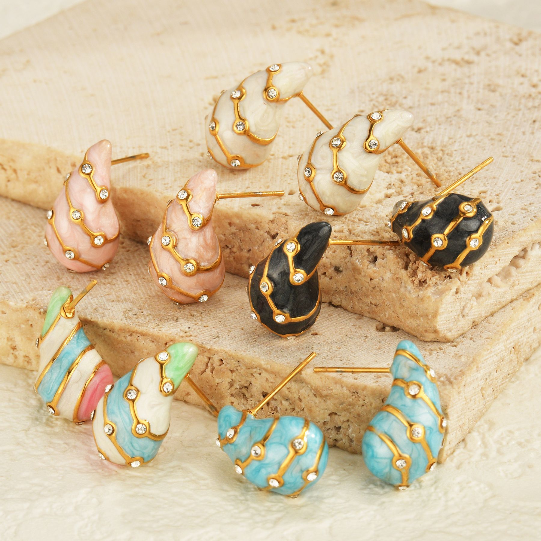 Kissmoon Cute Snail Shaped Colorful Oil Dripping Inlaid Zircon Stainless Steel Earrings Sweet Jewelry for Women Party Jewelry