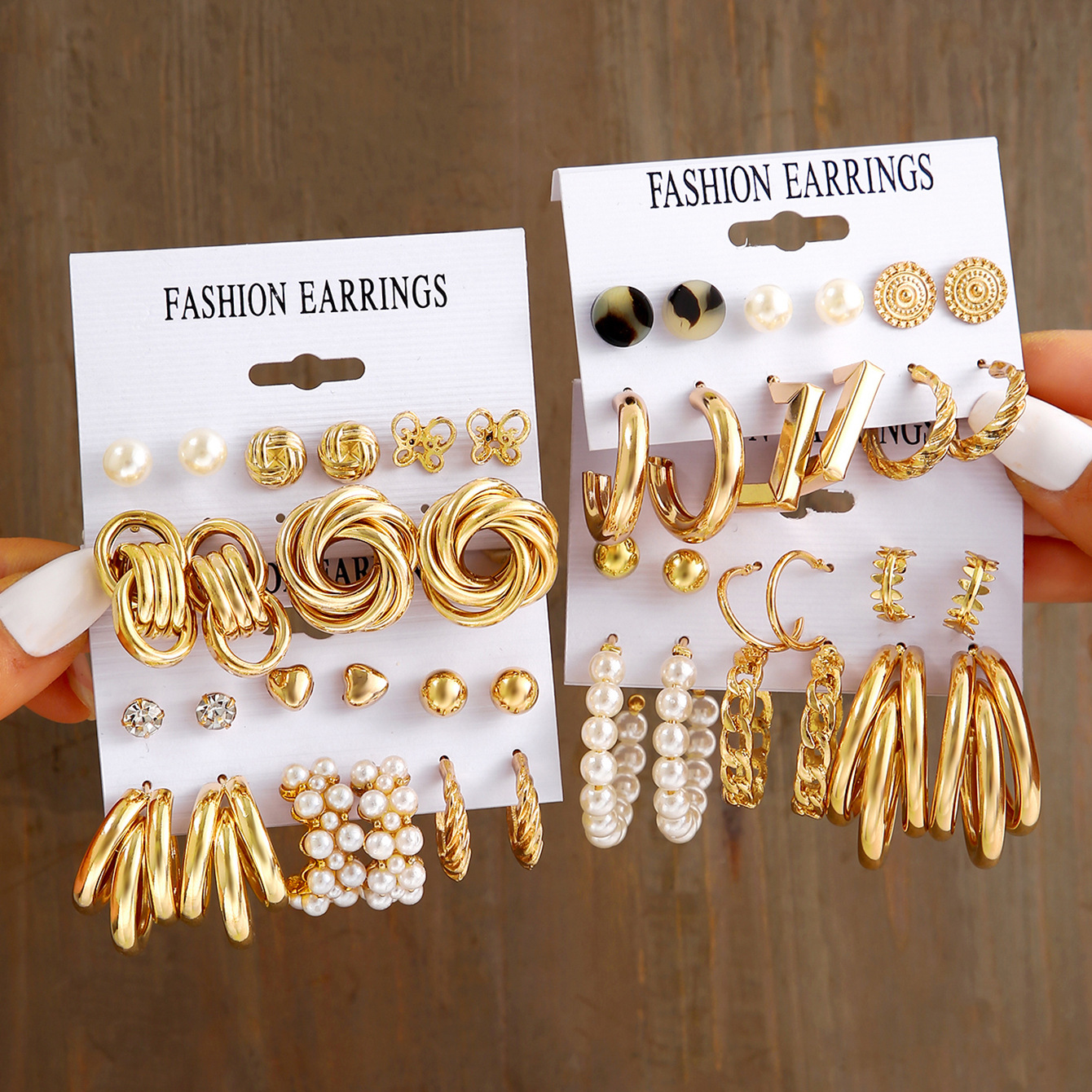 Fashion Gold Color Earrings Set for Women Boho Vintage Chunky Heart Pearl Geometric Studs Earrings Simple Jewelry 2024 New